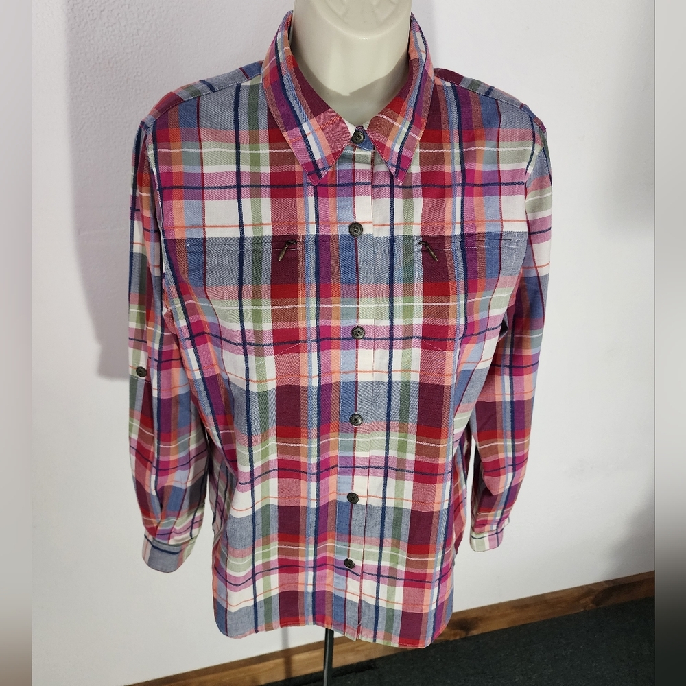 Alfred Dunner Shirt Plaid Cotton Blend Button Up Red Size 10 - Picture 5 of 15